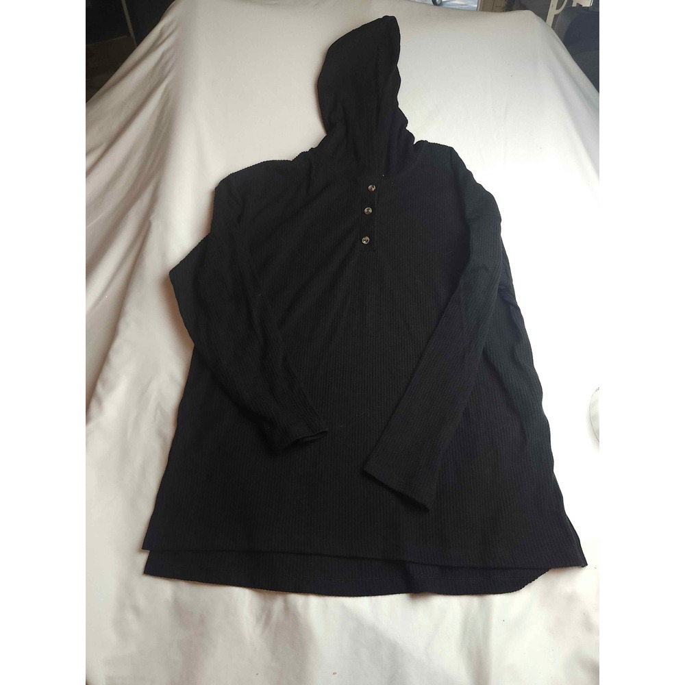 Old Navy Mens Tall Large Black Ribbed Long Sleeve Hooded Henley Shirt